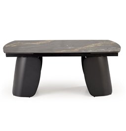 Extendable dining table Horum, black, sintered stone/steel, 180-260x90cm H76cm 