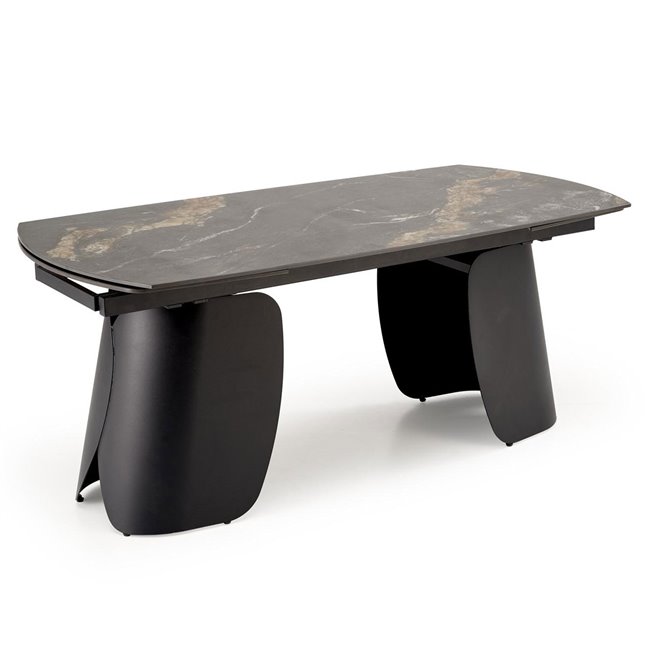 Extendable dining table Horum, black, sintered stone/steel, 180-260x90cm H76cm 