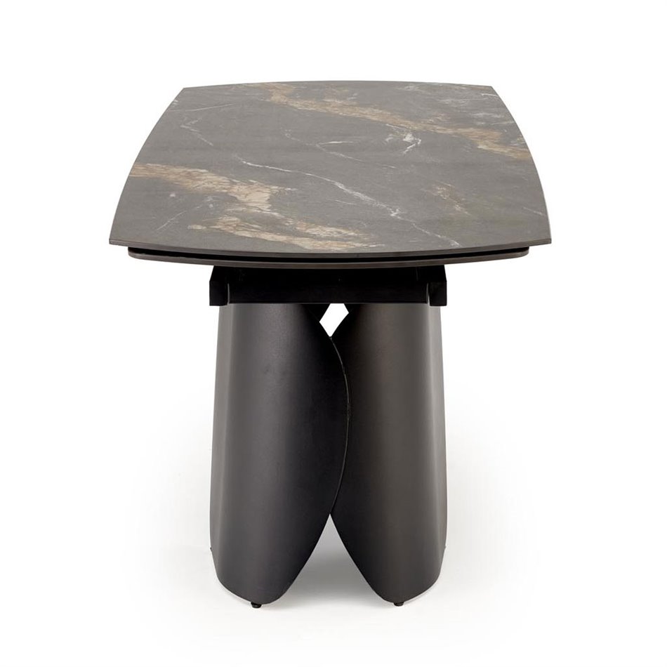 Extendable dining table Horum, black, sintered stone/steel, 180-260x90cm H76cm 