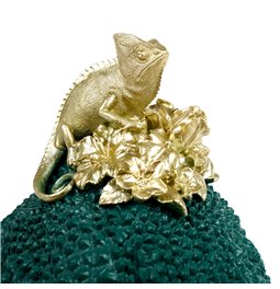 Dekoratyvinis indas su dangteli Lizard, žalia/auksinė sp., H35.5x25x24cm