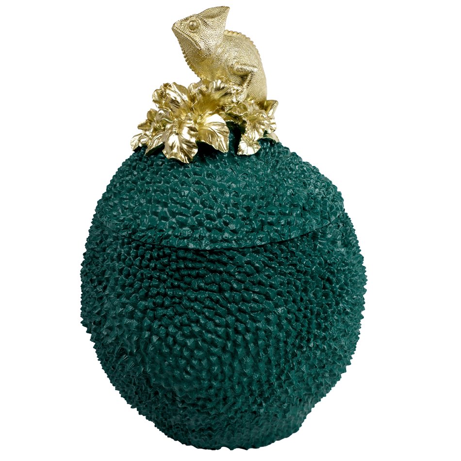 Deco figurine box with lid Lizard, green/gold color, H35.5x25x24cm