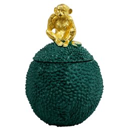 Deco figurine box with lid Monkey, green/gold color, H29.5cm, D20cm