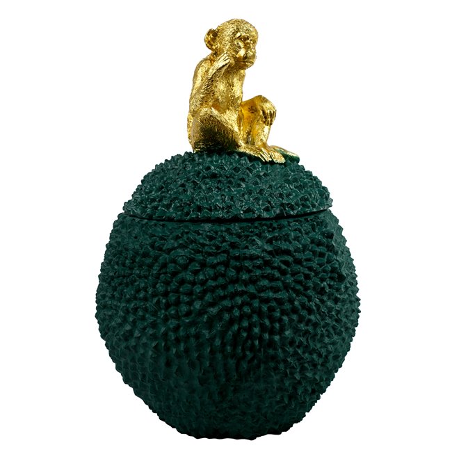 Deco figurine box with lid Monkey, green/gold color, H29.5cm, D20cm