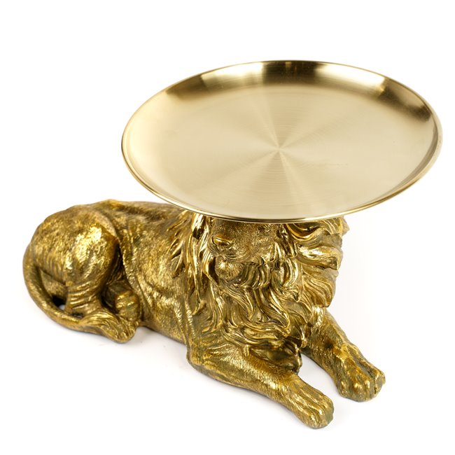 Decorative figure Lion with tray, gold color, H26x41.5x22cm