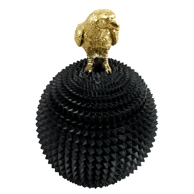 Deco figurine box with lid Bird, black/gold color, H28.2cm, D17cm