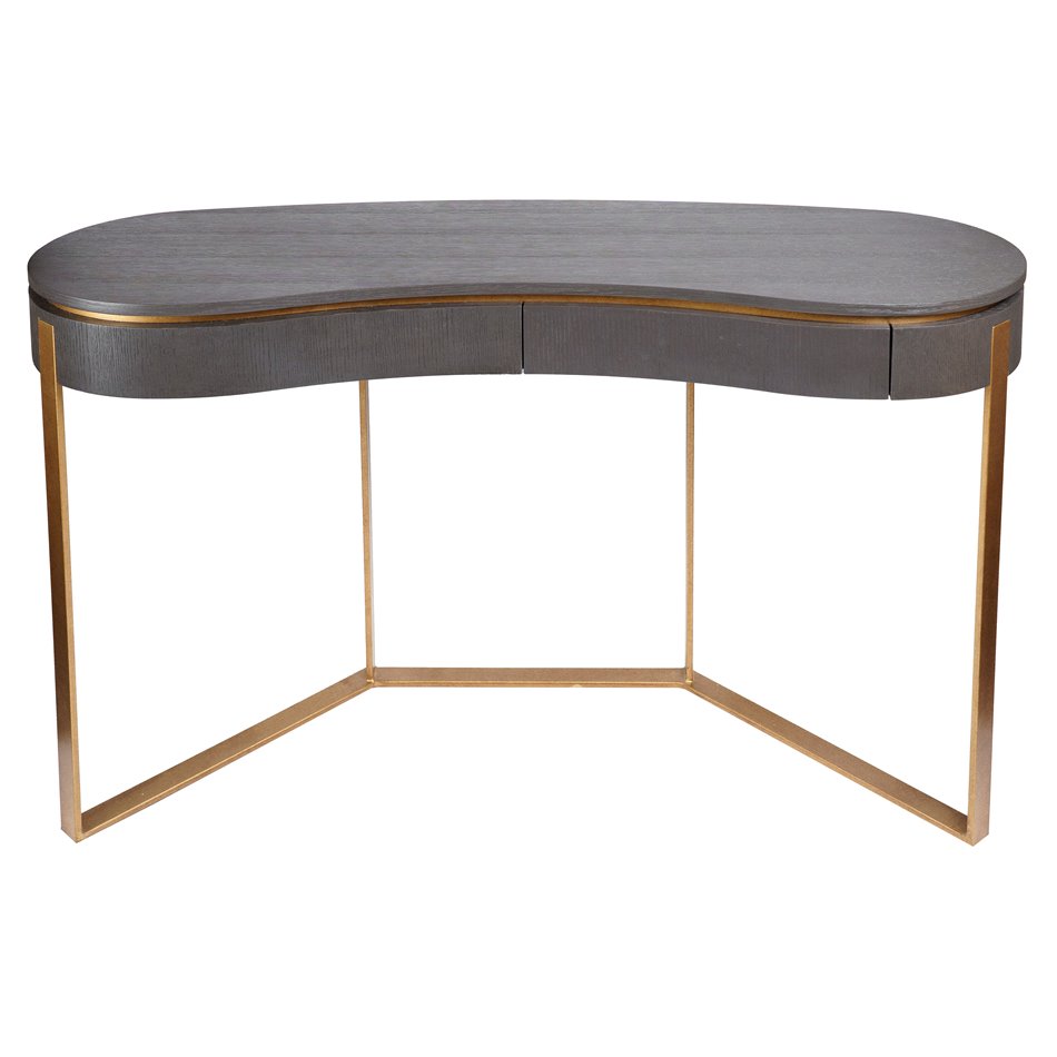 Console table Ramma CT, oak veneer/metal, gray/gold color, H75x130x45cm