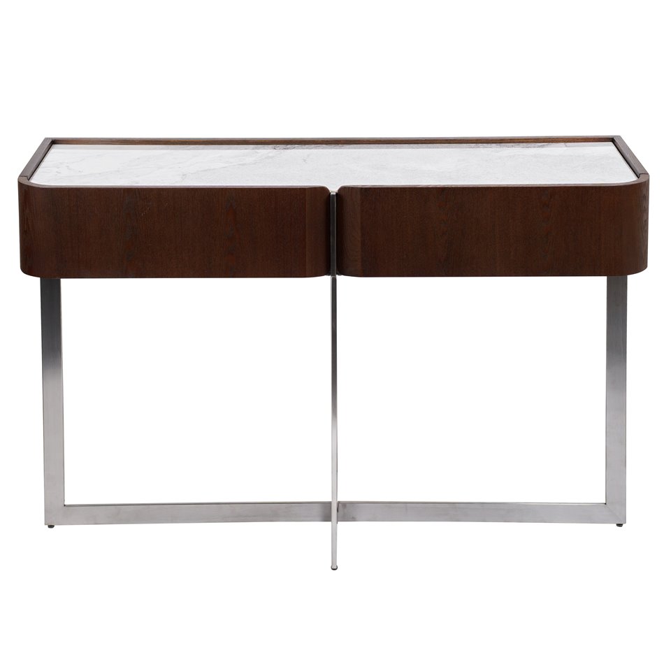 Console table Rondola CT, sintered stone/ash veneer/metal, H75x120x40cm