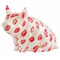 Money bank Squating pig, white/red, H12.5x17x11cm