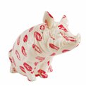 Money bank Squating pig, white/red, H12.5x17x11cm