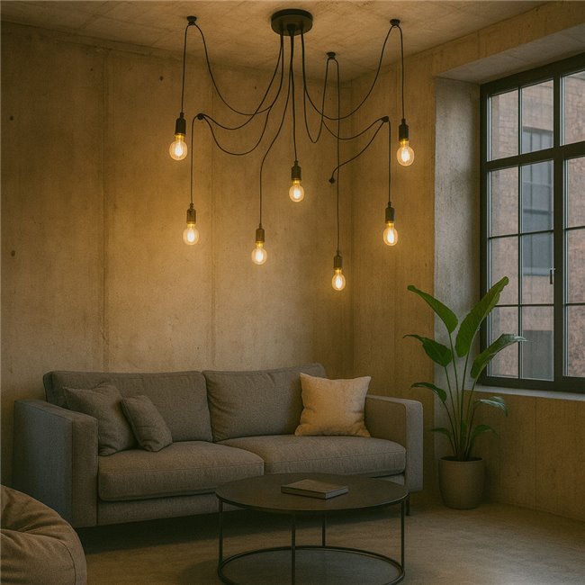 Pendant lamp Ridler, black, H176cm(MAX), E27x8 60W(MAX)