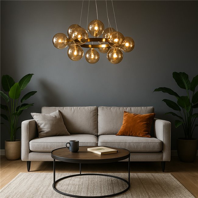 Pendant lamp Radom amber, H40-133x52x48cm, G9x12 35W(MAX)