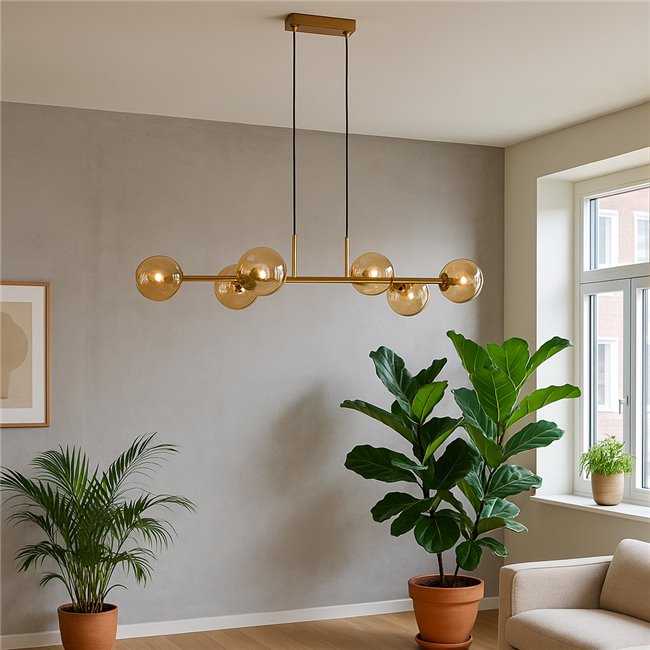 Pendant lamp Rade II, amber, H33-145x110x35cm, G9x6 5W(MAX)