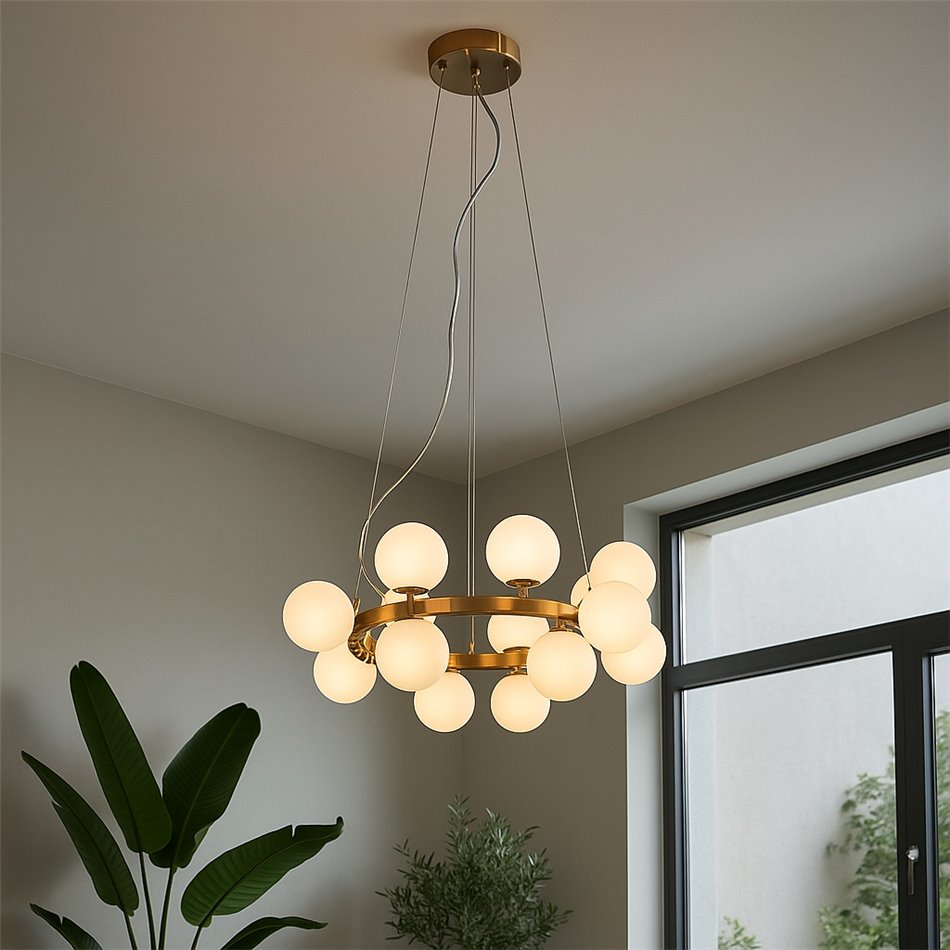 Pendant lamp Radom, brass/white, H40-135х52x48cm, G9x12, 5W(MAX)