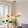 Pendant lamp Rokko 6, beige/blue/chrome color, H45-135cm, D75cm, E14x6 40W(MAX)
