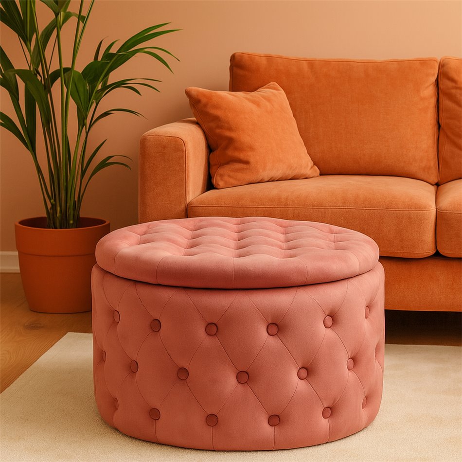 Pouf with storage Lailly Roundi, mauve, velvet, D60cm H42cm