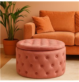 Pufas su dėže Lailly Roundi, rausvos sp., aksomas, D60cm H42cm