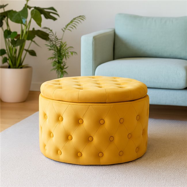 Pouf with storage Lailly Round, gold color, velvet, D60cm H42cm
