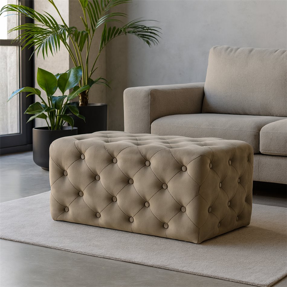 Rectangle stool Lailly, taupe, velvet, H42x84x42cm