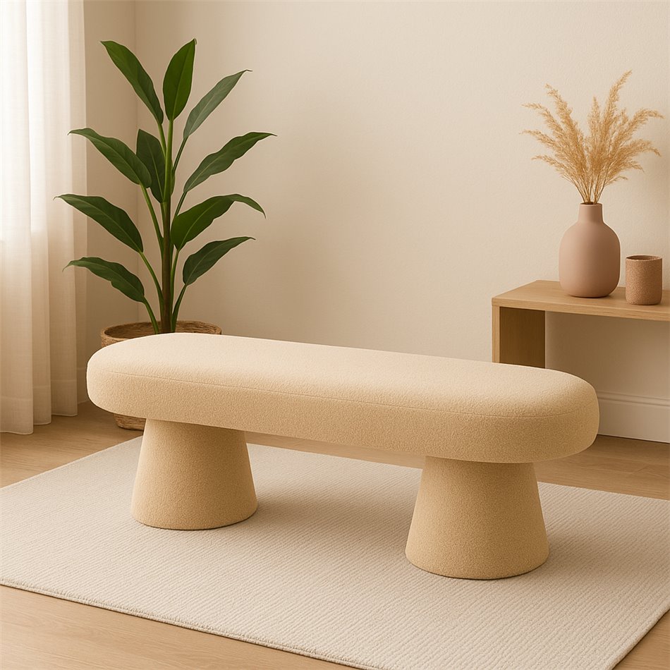 Bench Calanda, bouclé fabric, H45x120x40cm