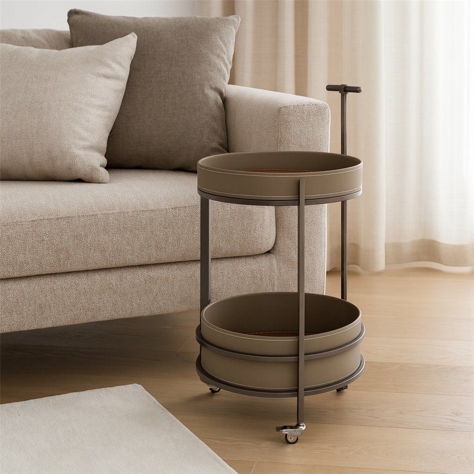 Coffee table Wildo, leather/metal, D45cm H64cm