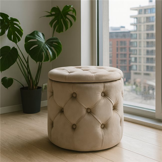 Pouf with storage Mainburg A MD, taupe, velvet, H43xD43cm