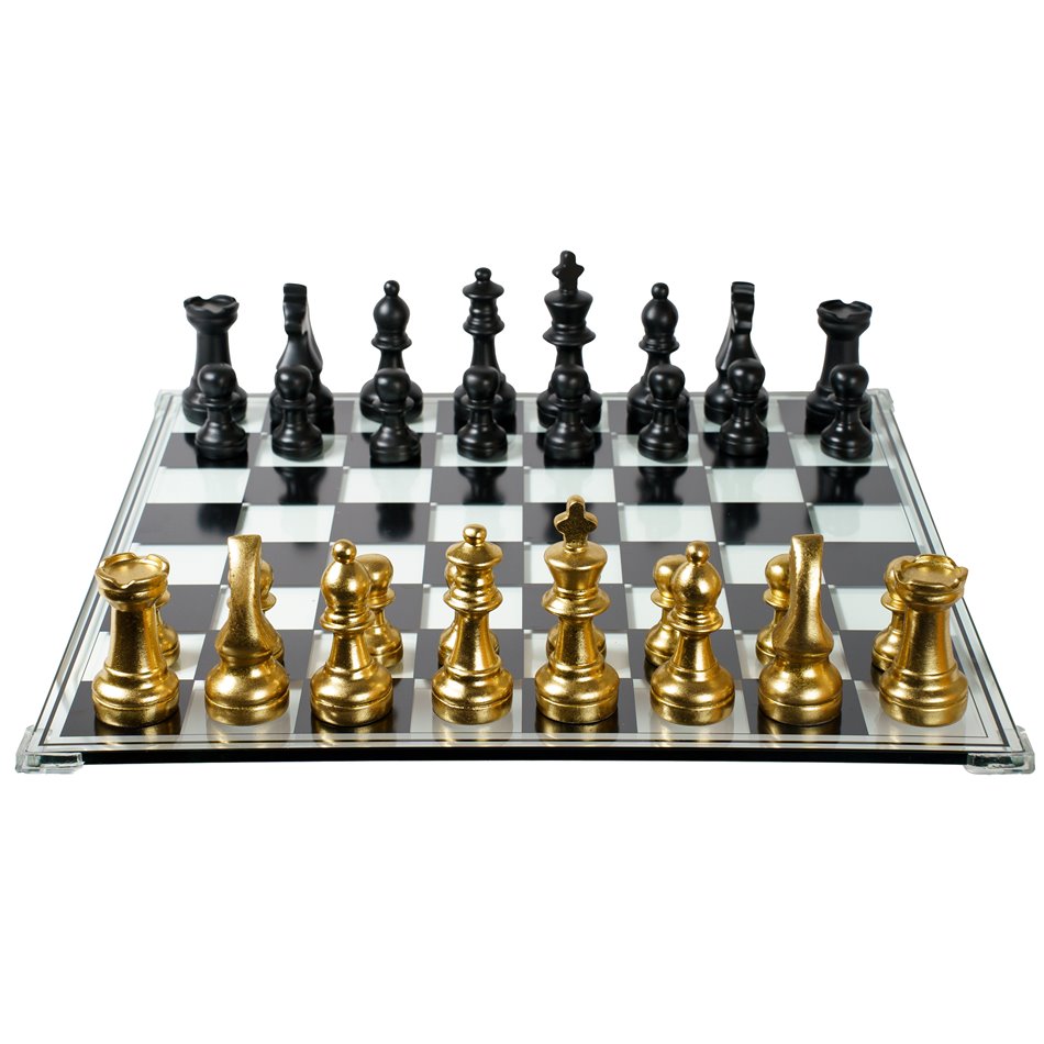 Chess set w glass board, H15x60.4x60.4cm