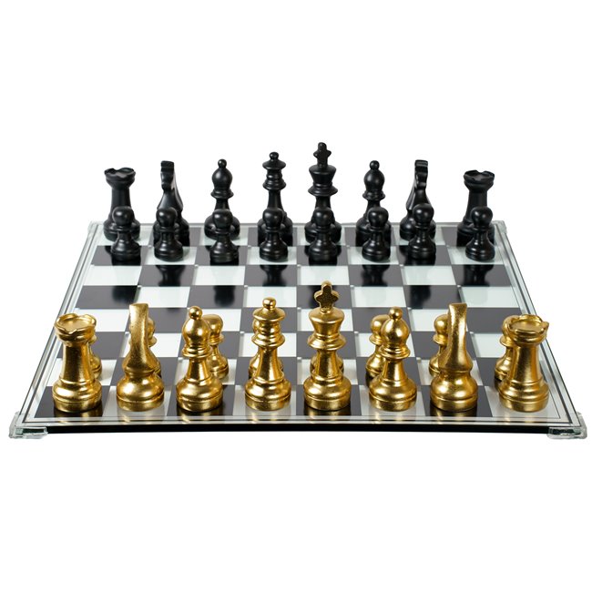 Chess set w glass board, H15x60.4x60.4cm