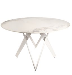 Round dining table Larne, 12mm sintered stone/MDF/metal, white, D130cm H76cm