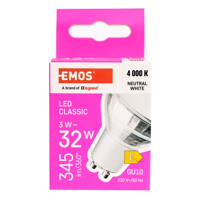 LED Bulb neutral white, GU10 3W, 345lm, 4000K, H5.5x5x5cm