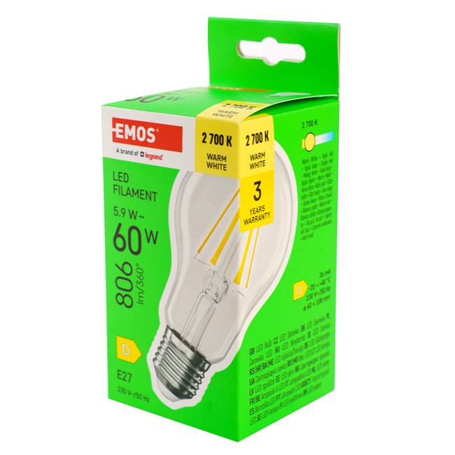 LED Bulb warm white, E27 5.9W, 806lm, 2700K, H10.8x6x6cm