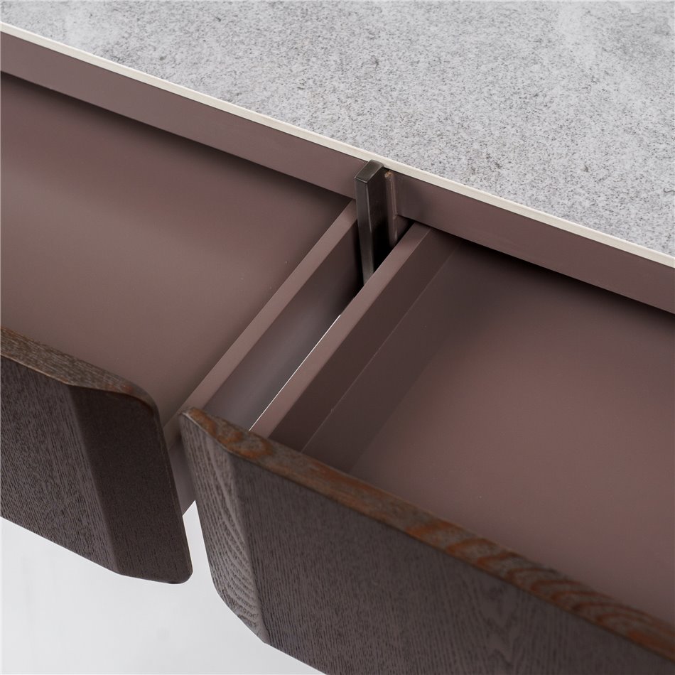 Console table Rondola CT, sintered stone/MDF/ash veneer/metal, H75x120x40cm