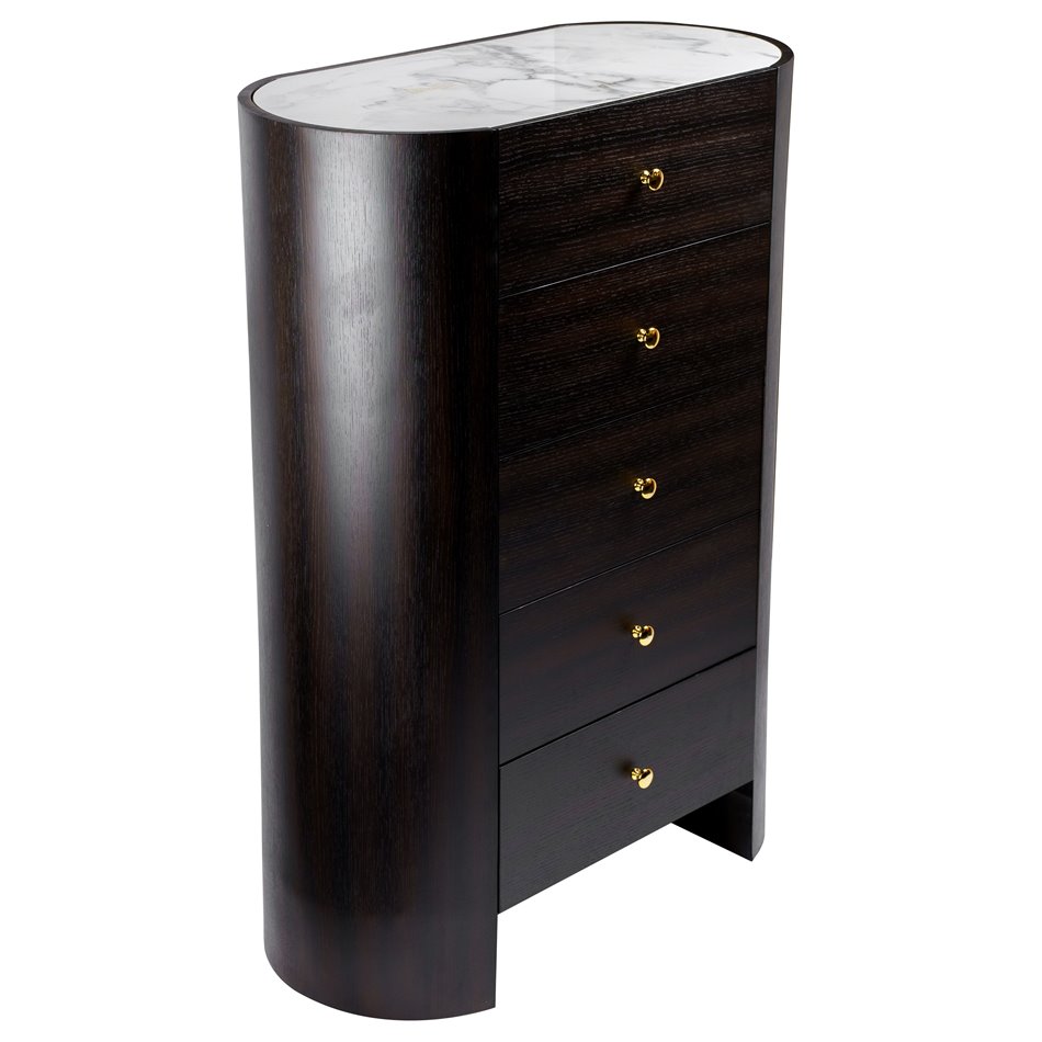 Chest of drawers Romanna TB, 12mm sintered stone/MDF/oak veneer, H127x90x45cm