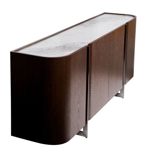Komoda Rond SB, sukepintas akmuo/MDF/uosio fanera/metalas, H78x180x42cm