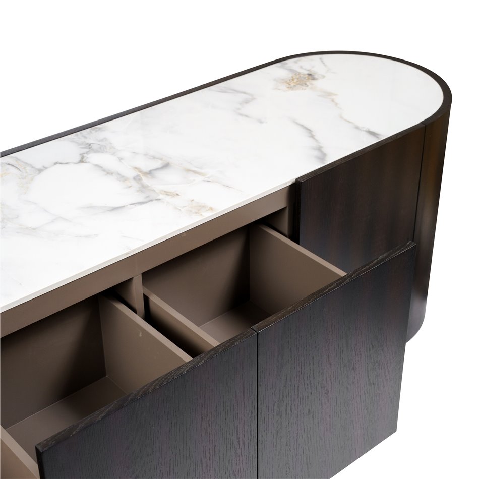 TV stand Romanna TV, 12mm sintered stone/MDF/oak veneer, H55x180x42cm