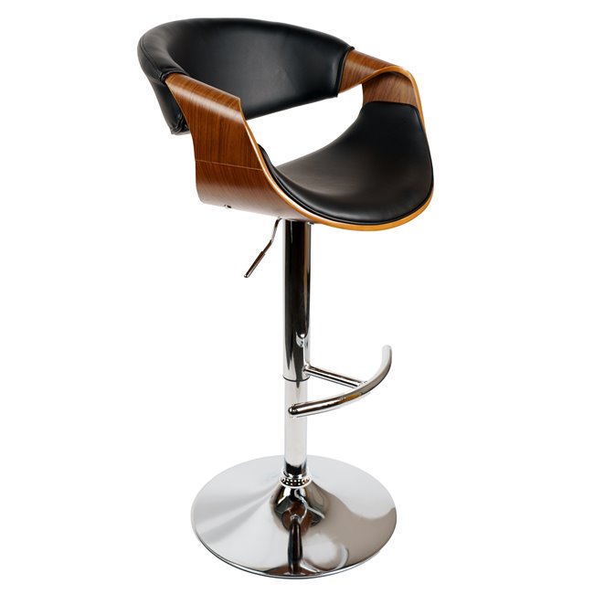 Bar chair Saga, walnut color/black, H87-107x53x52.5cm, seat height 61-81cm