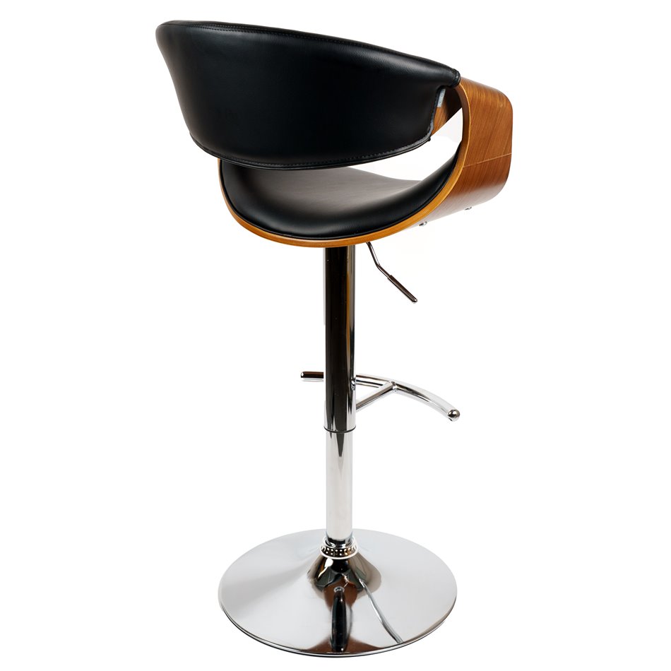 Bar chair Saga, walnut color/black, H87-107x53x52.5cm, seat height 61-81cm