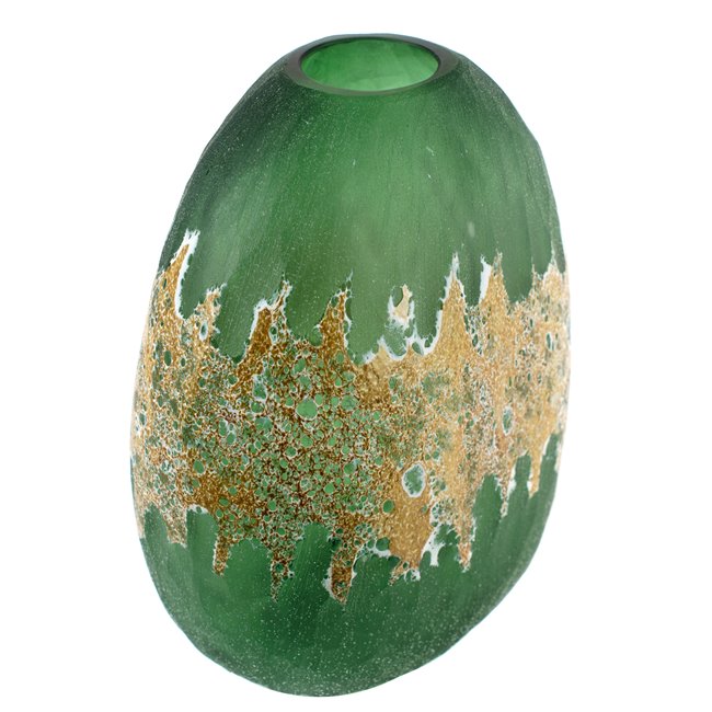 Vase Dorian, glass, green/gold color, H25.5cm, D19cm