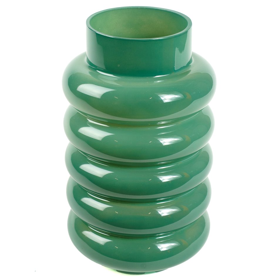 Vase Ribbo, glass, green, H25cm, D15cm