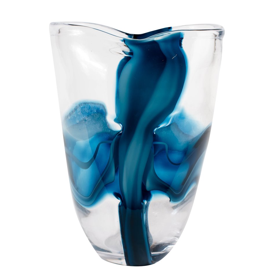 Vase Dansk L, glass, transparent/blue, H28cm, D21cm