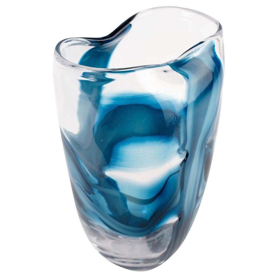 Vase Dansk L, glass, transparent/blue, H28cm, D21cm