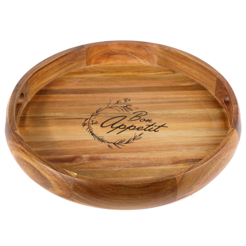 Acacia wood tray BON APPETIT, H4.8cm, D36.5cm