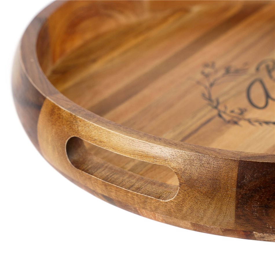 Acacia wood tray BON APPETIT, H4.8cm, D36.5cm