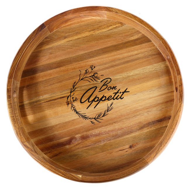 Acacia wood tray BON APPETIT, H4.8cm, D36.5cm
