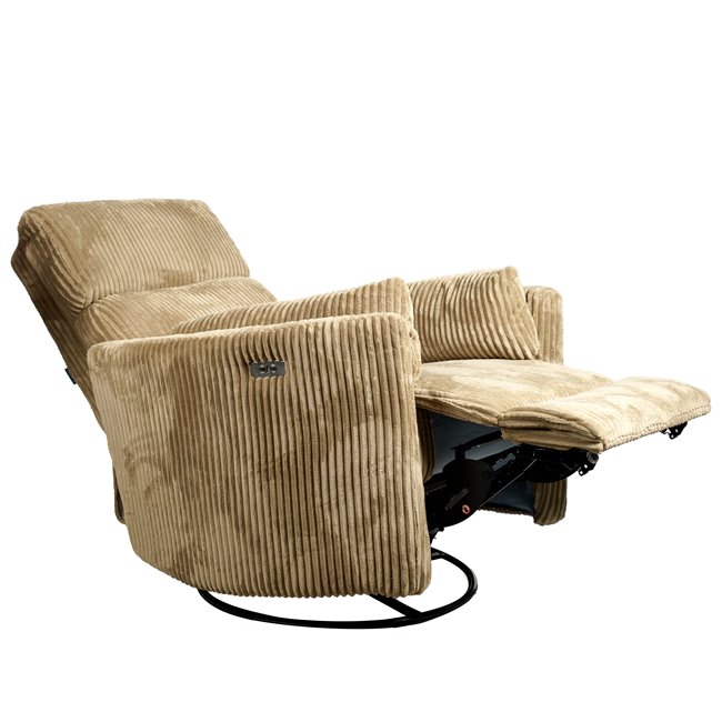 Electric recliner/rocking chair Hoka 02, light brown, rotatable 180 degrees, H89-106x101x98-168cm, seat height 50-57cm