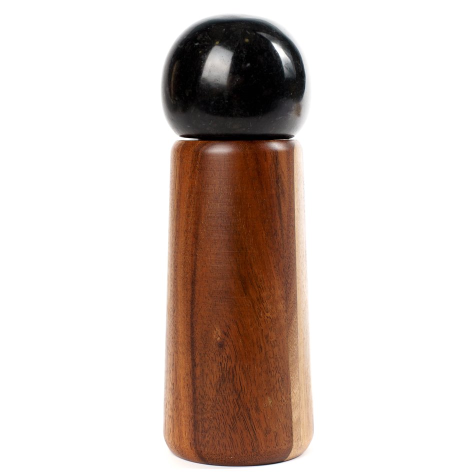 Spice grinder, wood/marble, black/brown, H15.5cm, D5.3cm