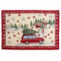 Placemat Christmas car deco, beige/red, 48x33cm