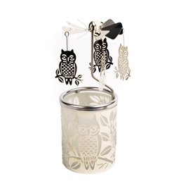 Lantern with metal Owl top, glass/metal, H15cm, D6cm