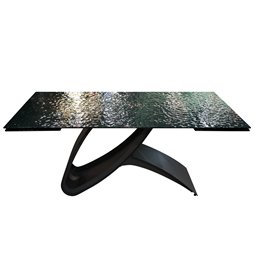 Extendable dining table Faberg, metal/glass, black, 180-260x95cm H76cm