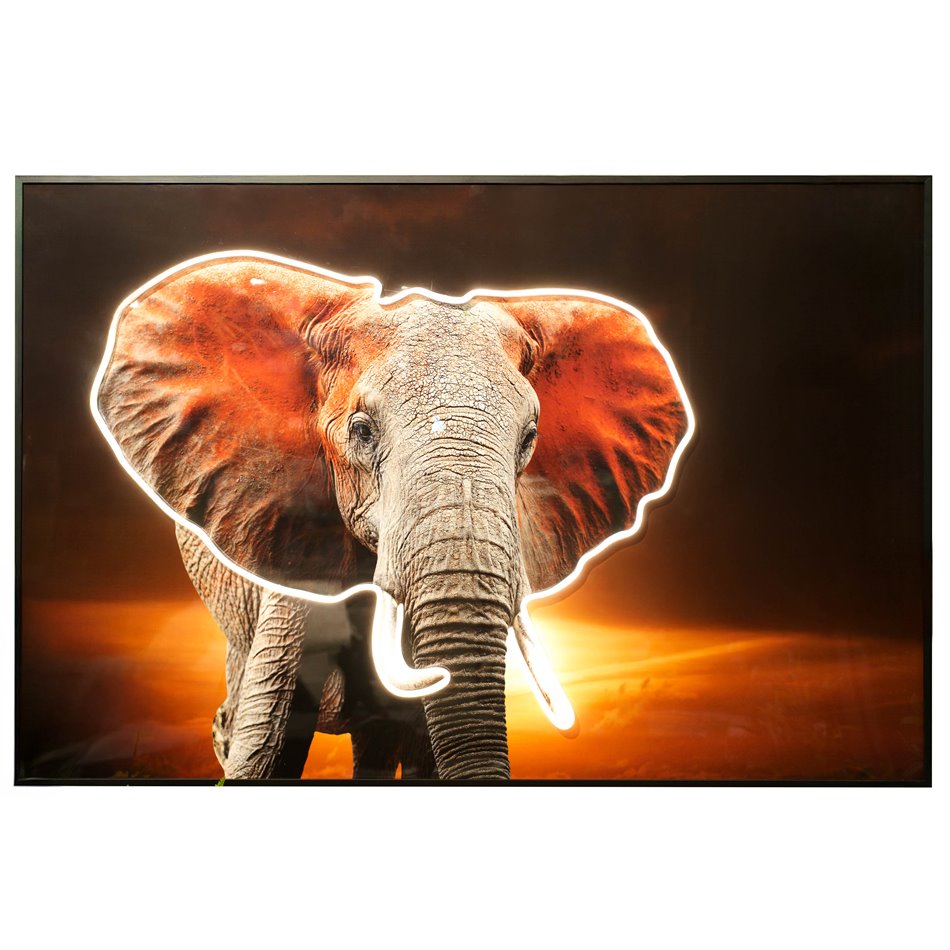 Стеклянная картина Elephant at sunset с LED, 120x80x3.5cm