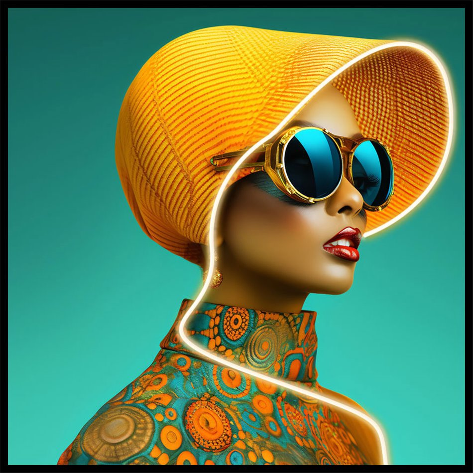 Стеклянная картина Lady in yellow с LED, 80x80x3.5cm